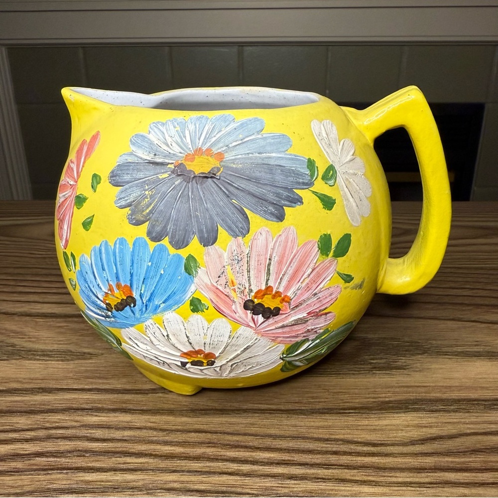 Vintage Ransburg Hand Painted Yellow 5” Pottery Pitcher